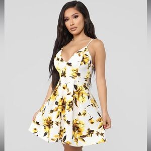 White and Yellow Floral Mini Dress Size Medium